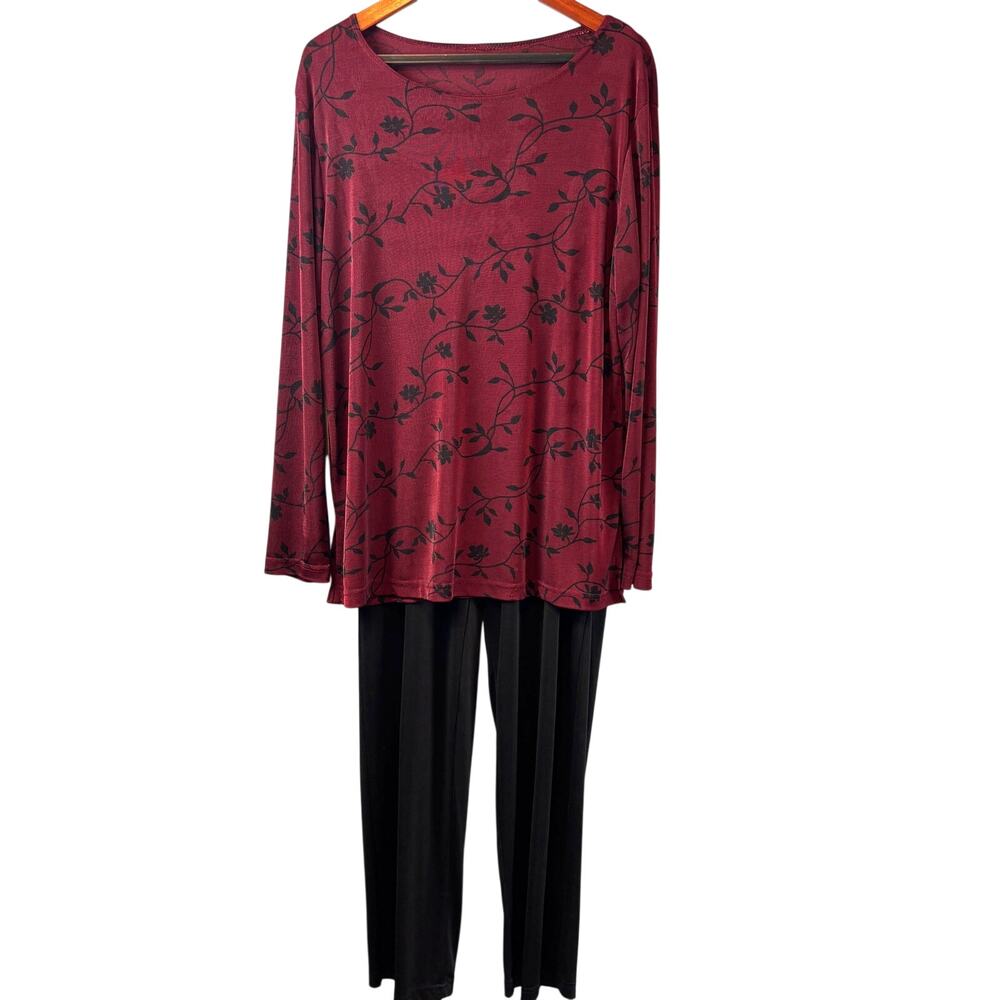 CJ Elliot 2 Piece Pant Set Wrinkle Free Red Black Scoopneck Pull on Pant Size 16